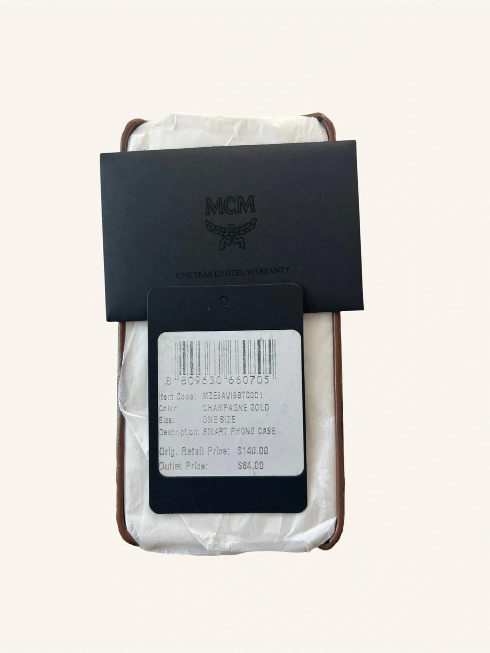 MCM Metallic Rose Gold Logo iPhone XMax Case with Black Motif Authentic